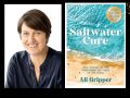 Two panels. On the left is Ali Gripper, who has short brown hair and a dark top. On the right is the cover of 'Salterwater Cure' with an image of water and sand.